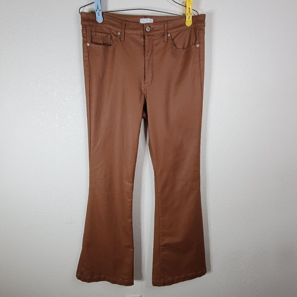 Sofía Vergara Jeans Melisa Flare Pants Size 14 Brown Stretchy Viscose Blend